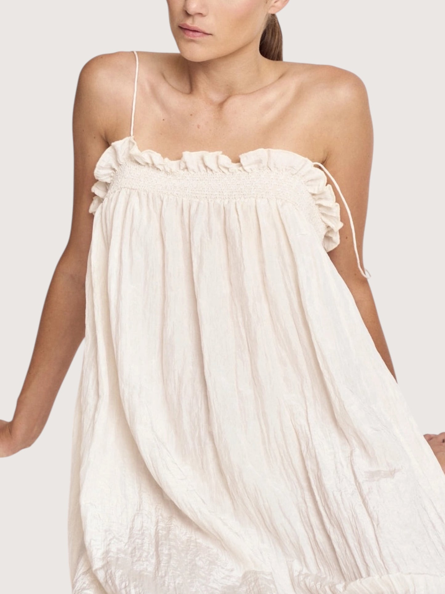 Crinkle Column Dress | Cream