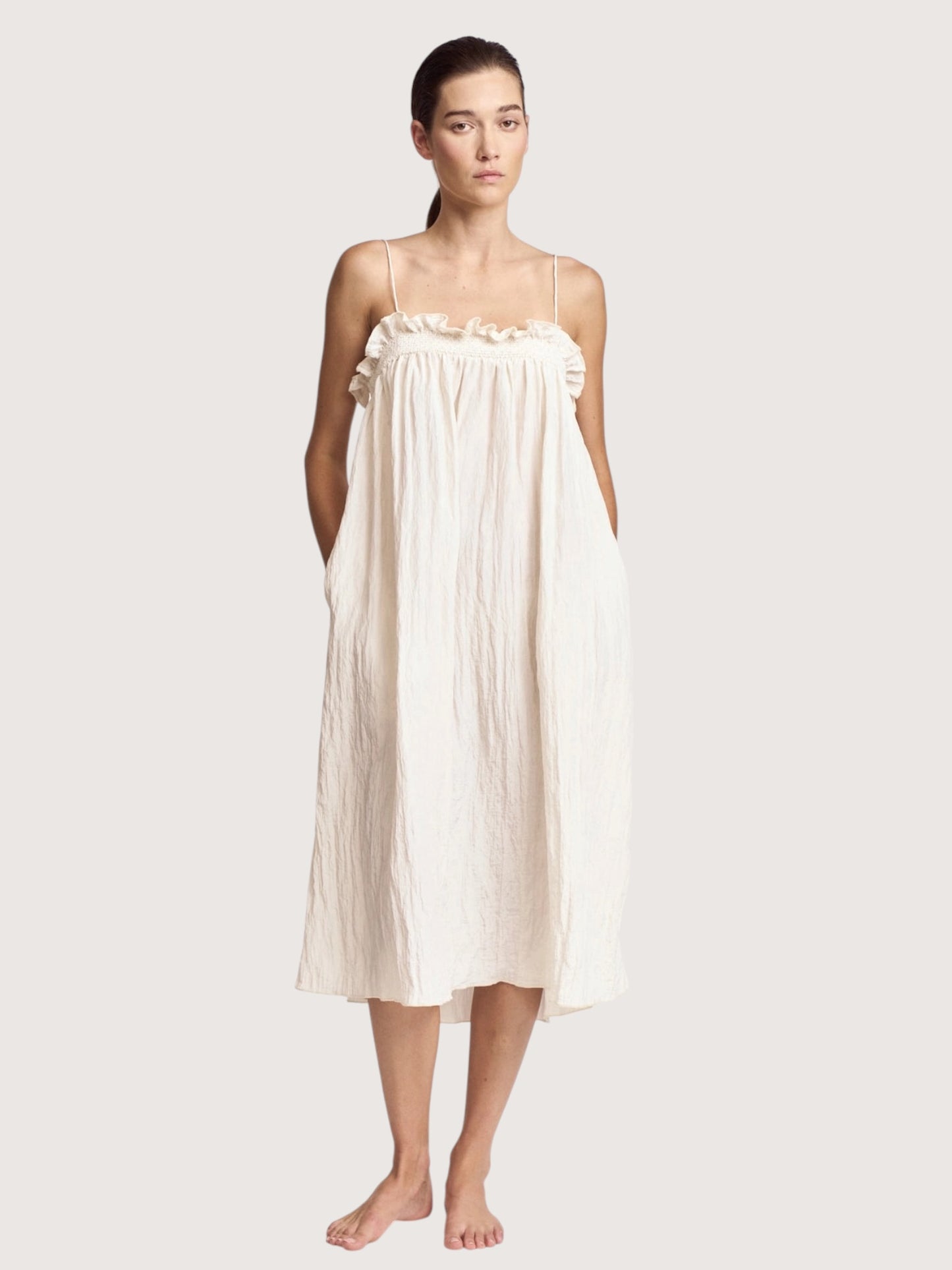Crinkle Column Dress | Cream