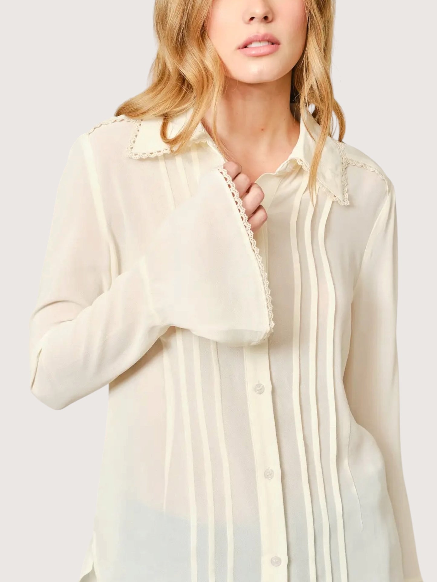 Lace Trim Pintuck Blouse