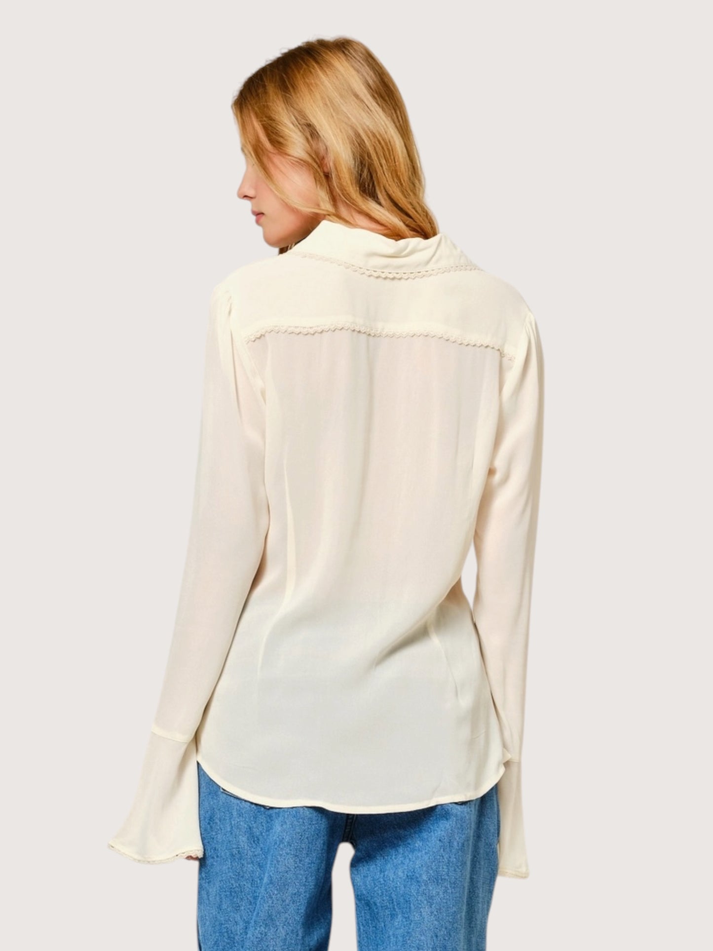Lace Trim Pintuck Blouse