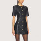 Gold Button Leather Dress