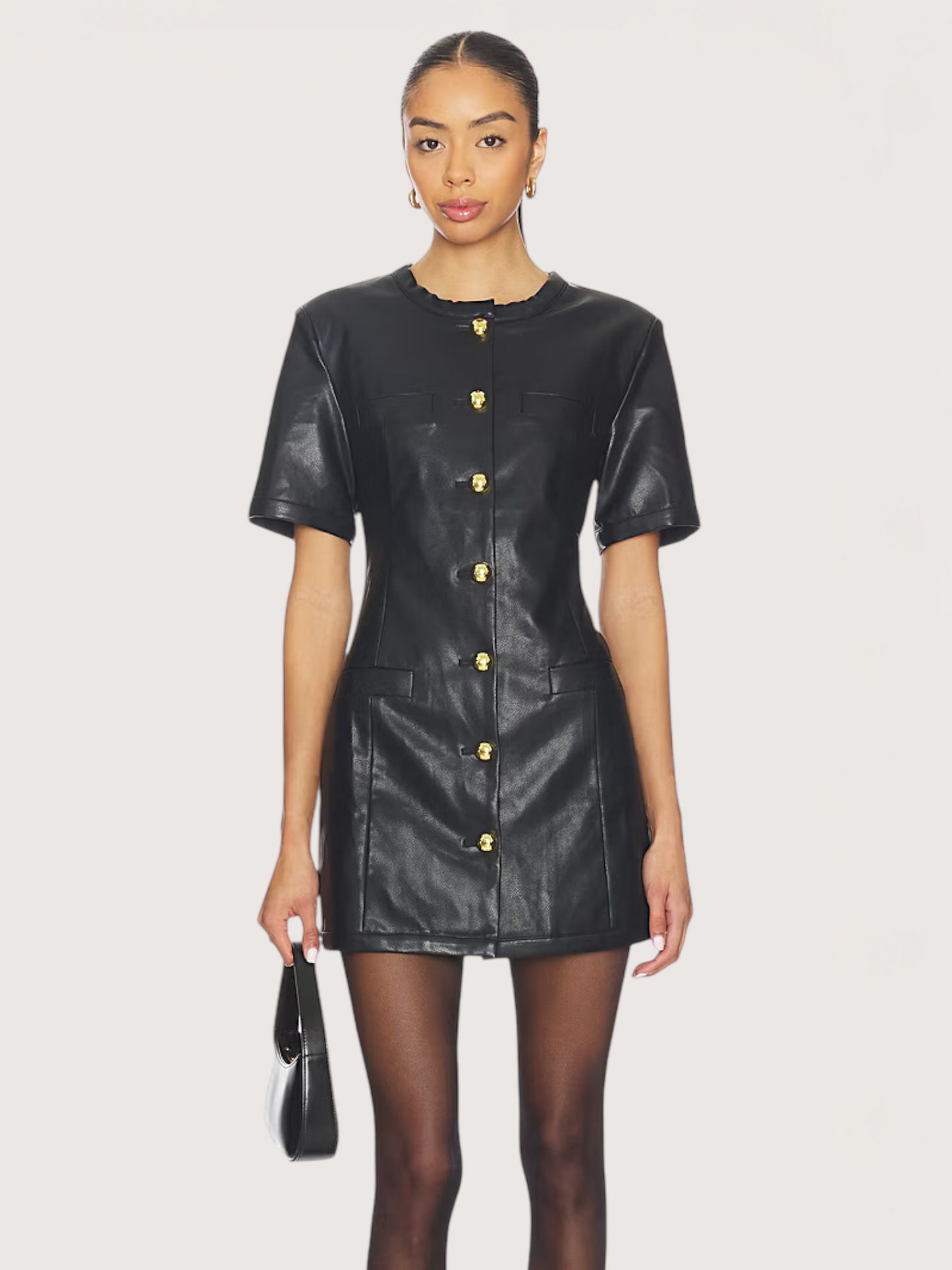 Gold Button Leather Dress