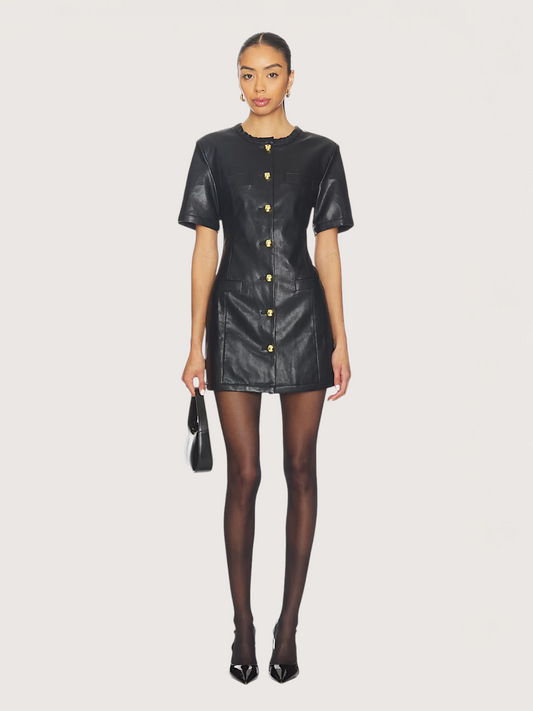 Gold Button Leather Dress