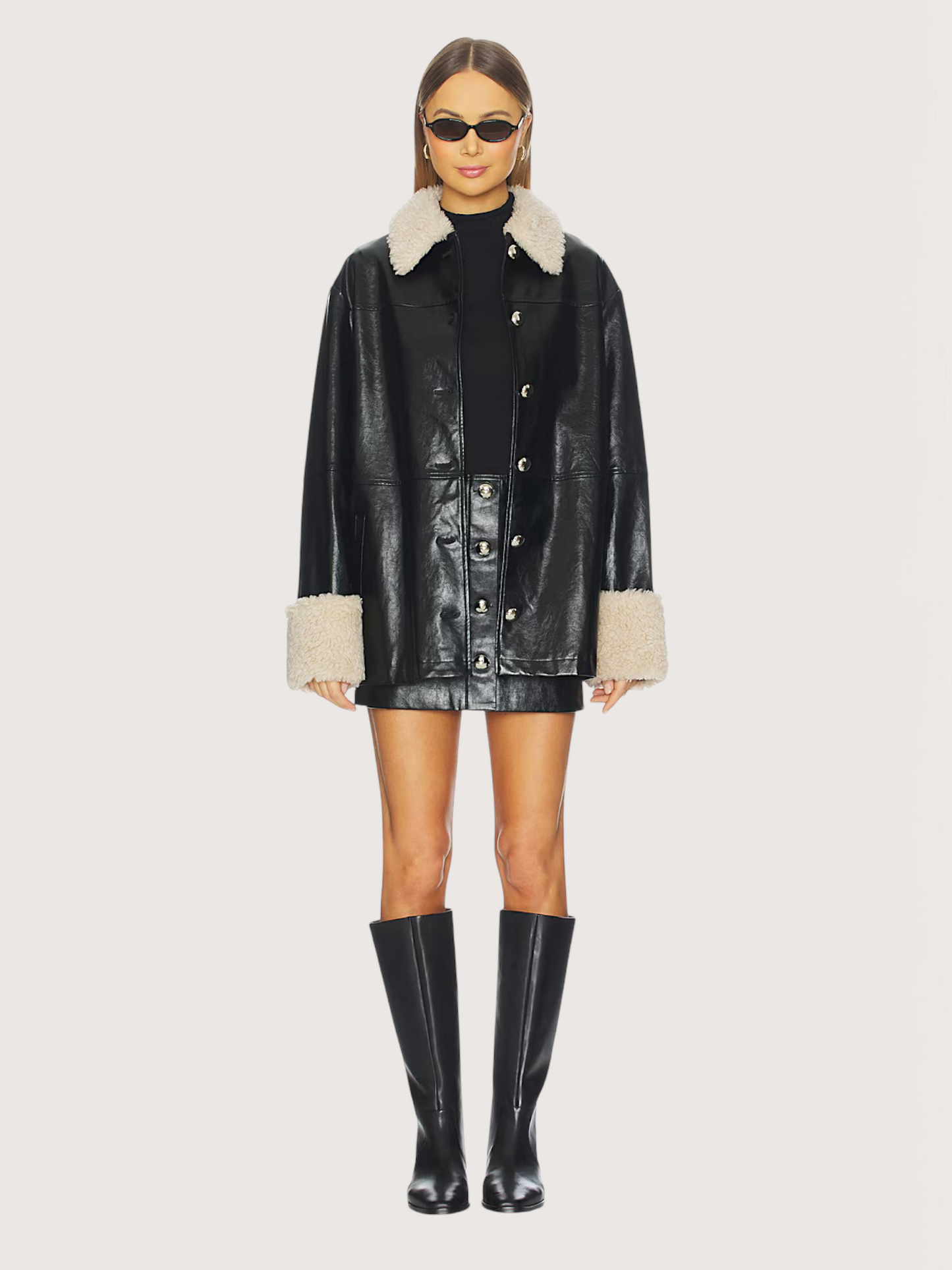 Gold Button Leather Skirt