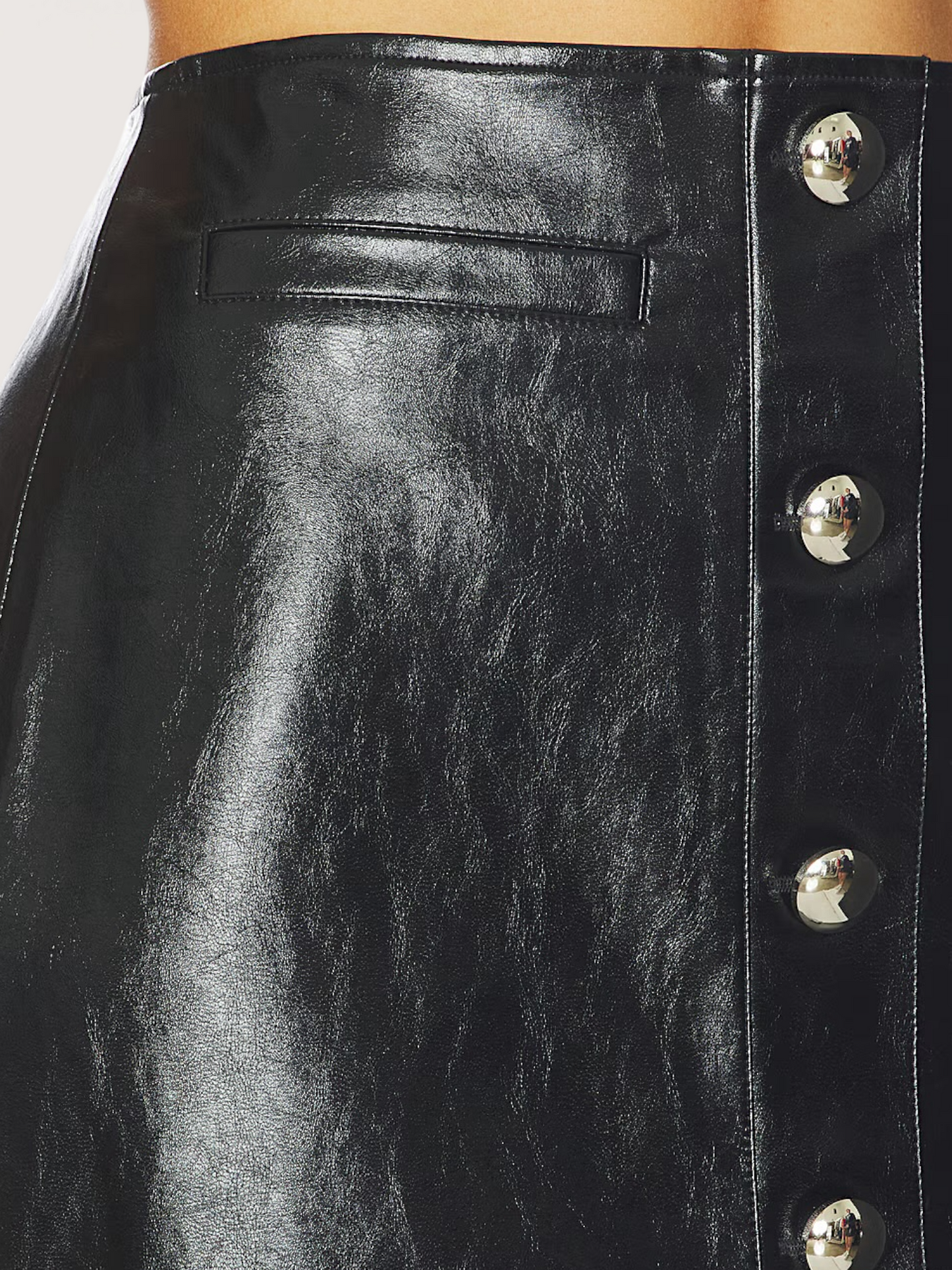 Gold Button Leather Skirt