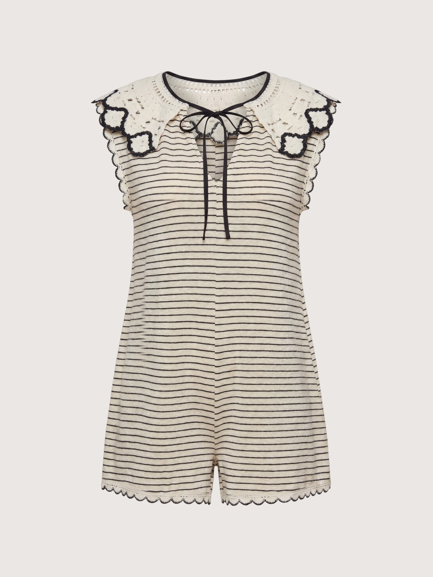 Striped Lace Collar Romper