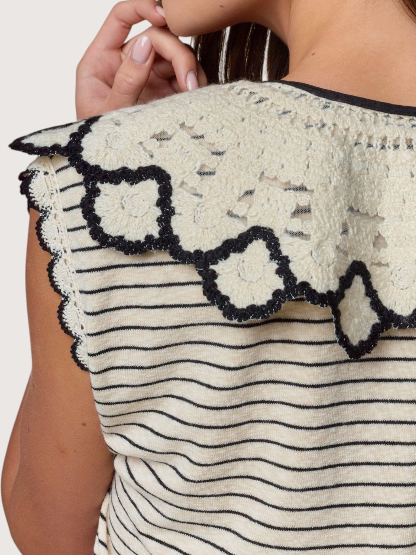 Striped Lace Collar Romper
