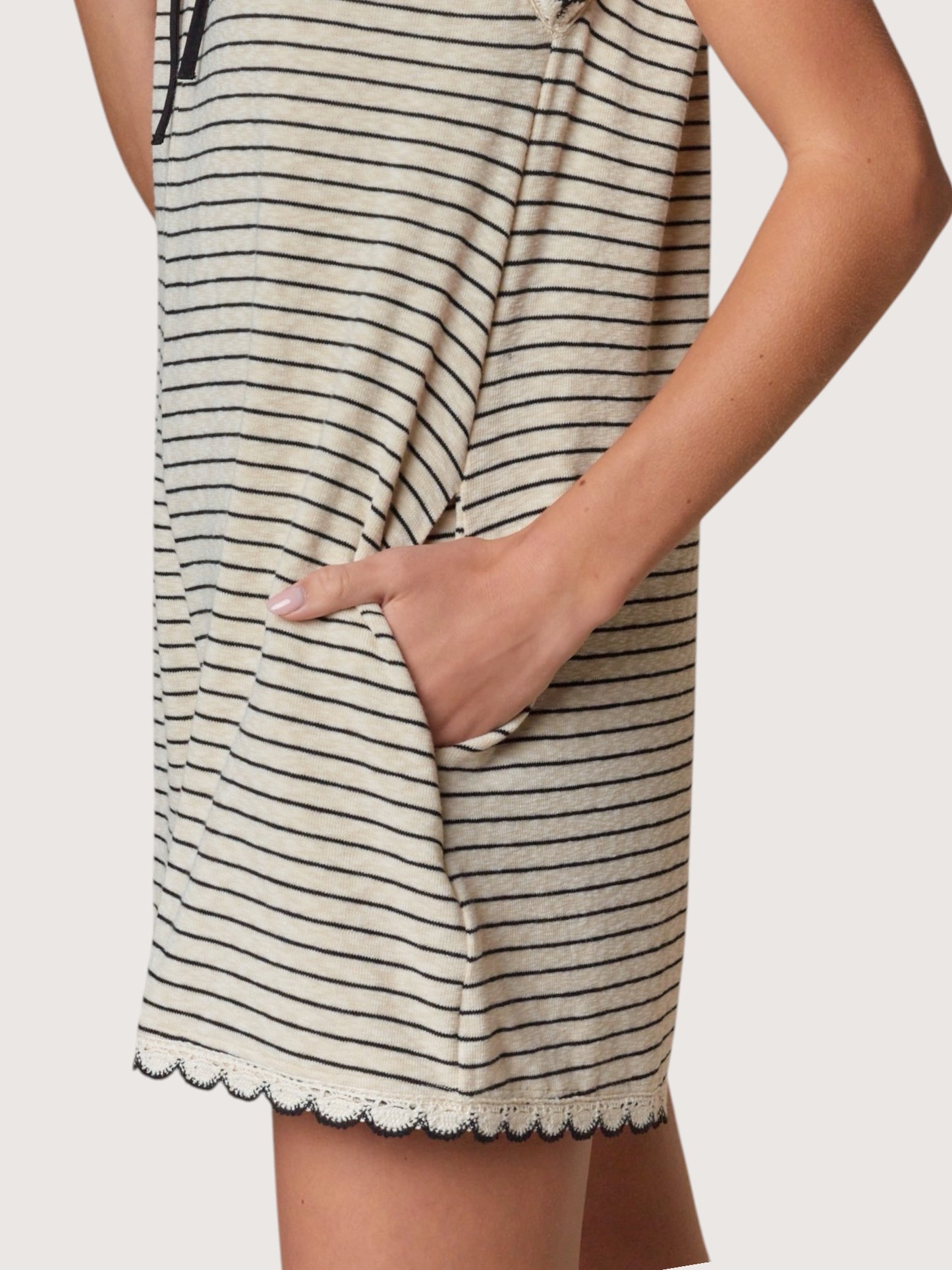 Striped Lace Collar Romper