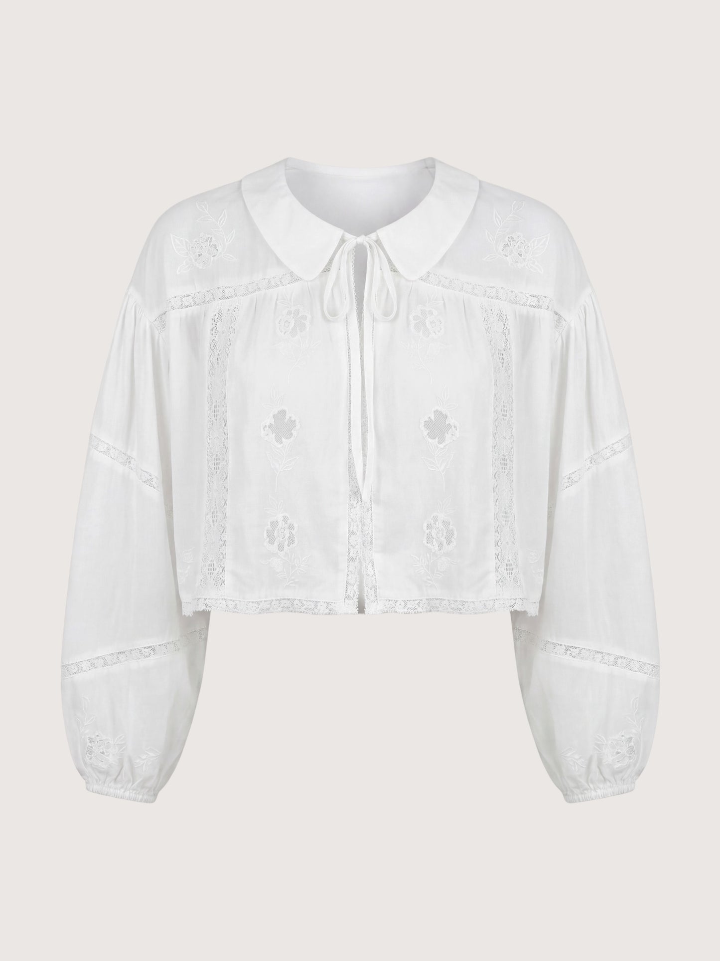 Embroidered Tie Front Blouse