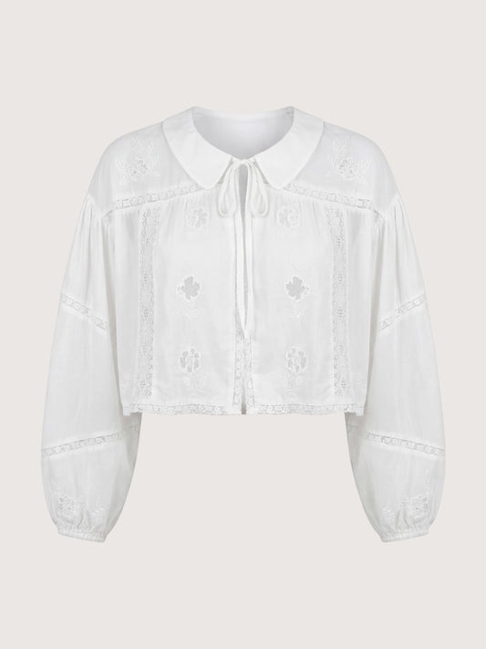 Embroidered Tie Front Blouse