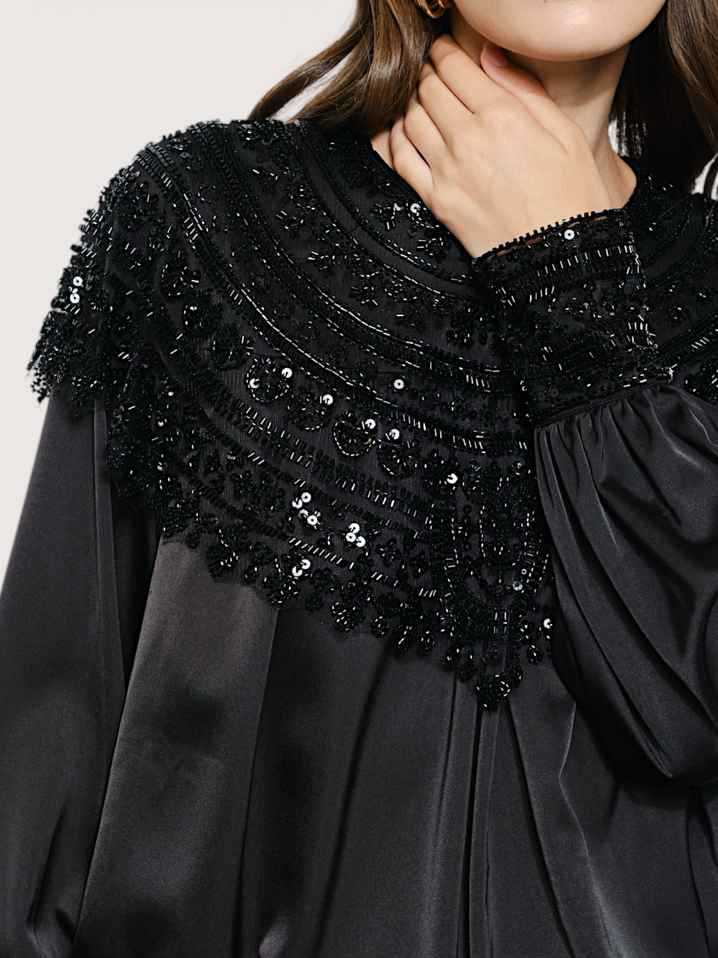Beaded Collar Satin Blouse