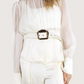 Sheer Belted Peplum Blouse