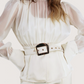 Sheer Belted Peplum Blouse