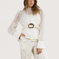 Sheer Belted Peplum Blouse