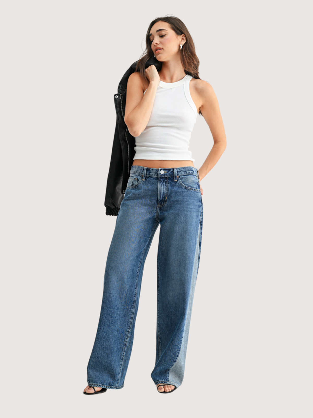 Contrast Wide Leg Denim
