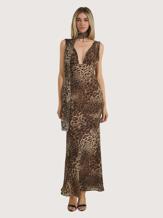 Leopard Scarf Maxi Dress