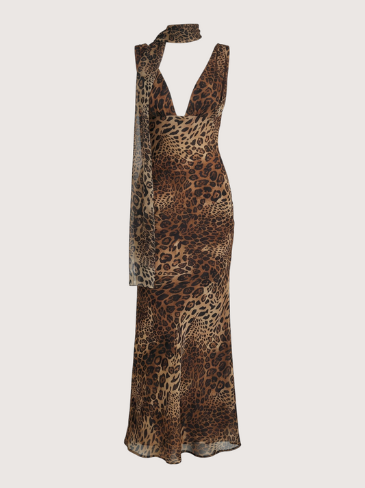 Leopard Scarf Maxi Dress