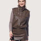 Funnel Neck Leather Vest | Brown