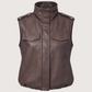 Funnel Neck Leather Vest | Brown
