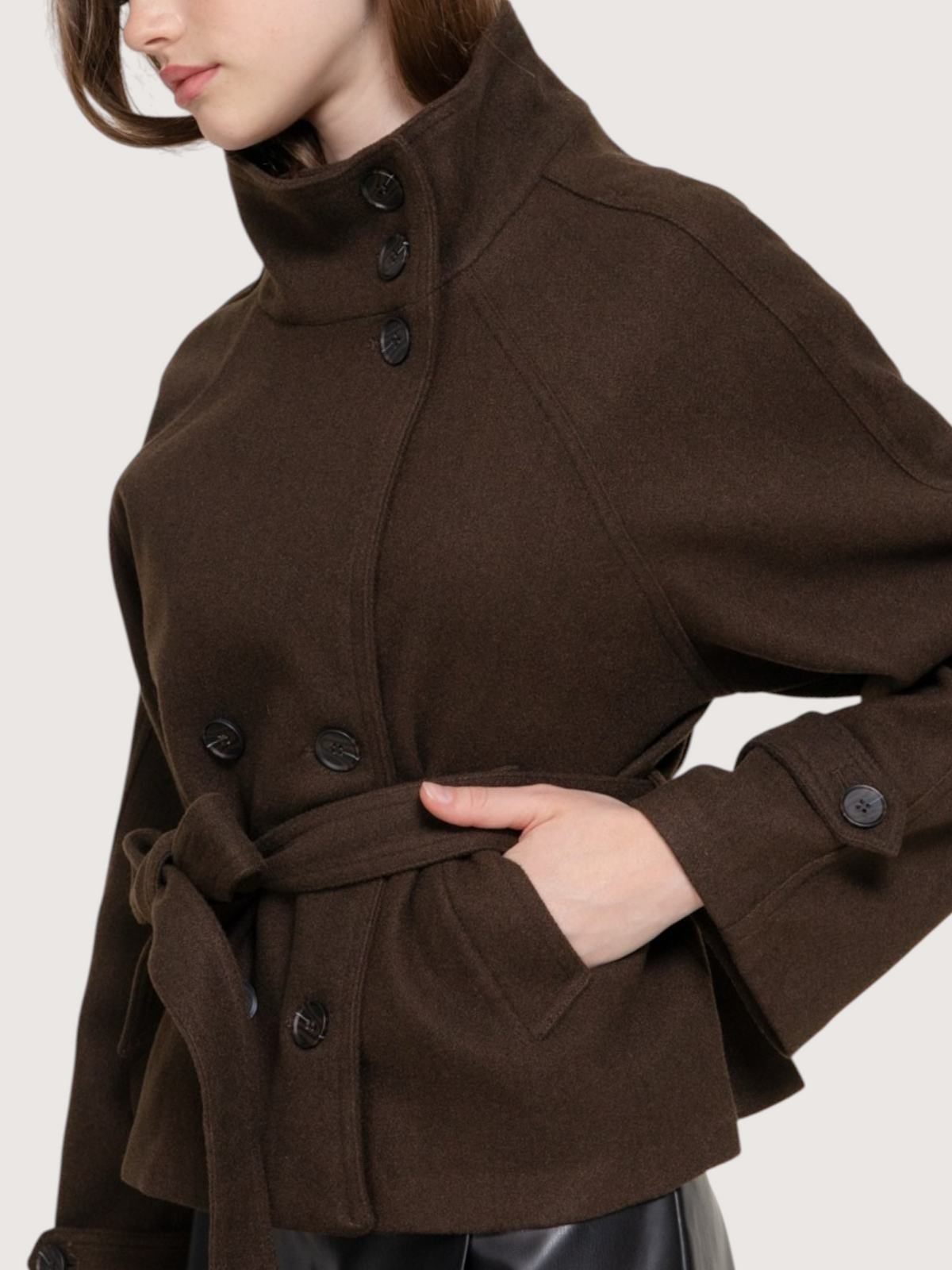 Violet High Neck Coat | Brown