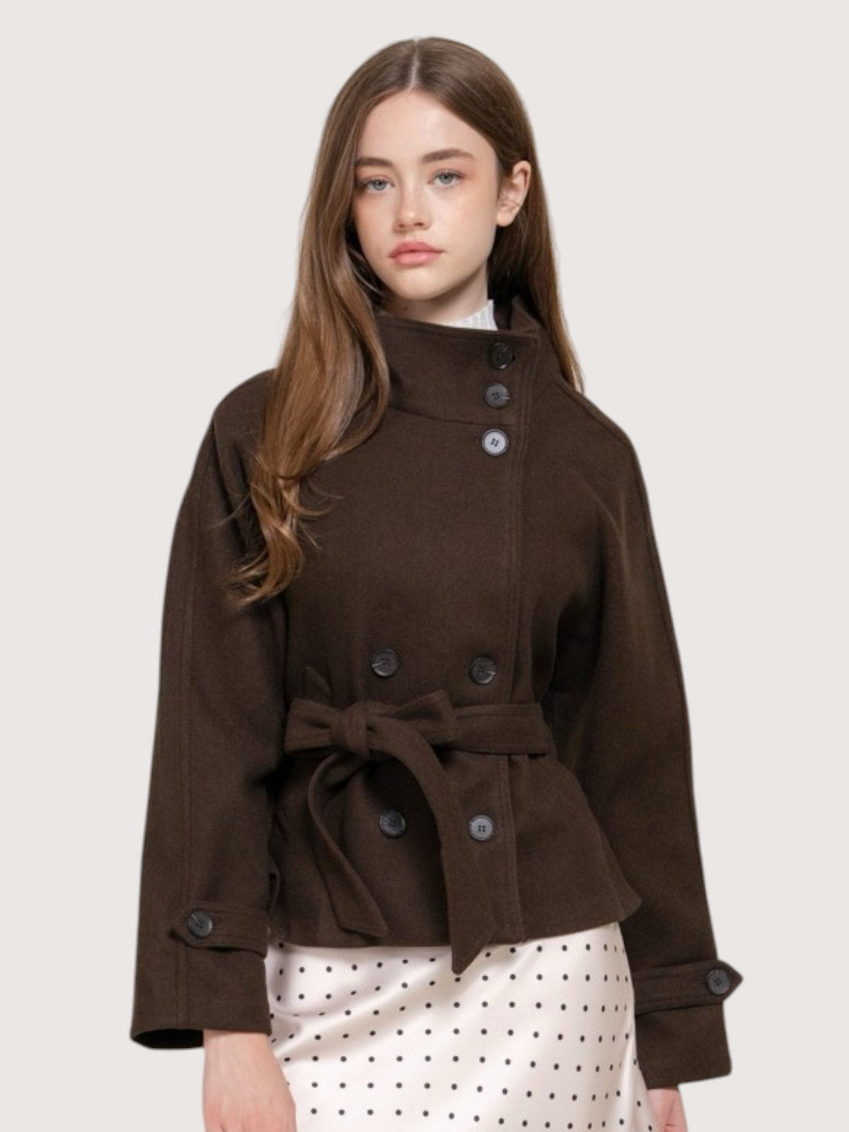 Violet High Neck Coat | Brown