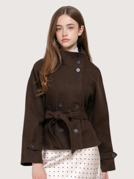 Violet High Neck Coat | Brown