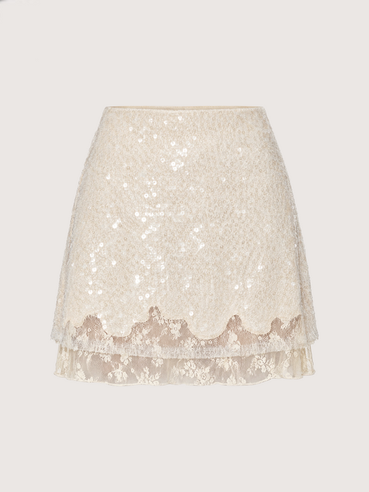 Lace Sequin Mini Skirt