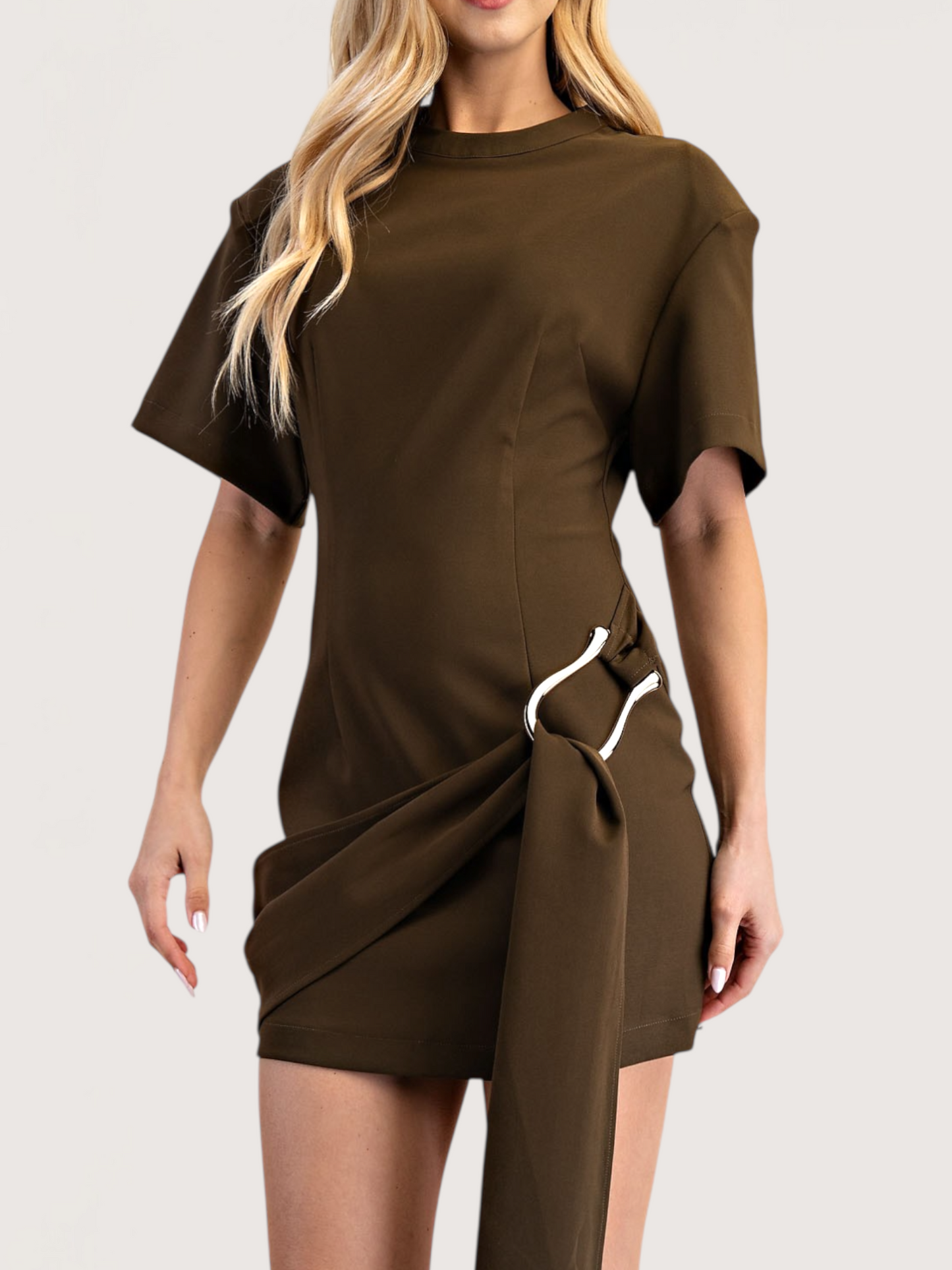 Side Buckle Drape Dress | Olive