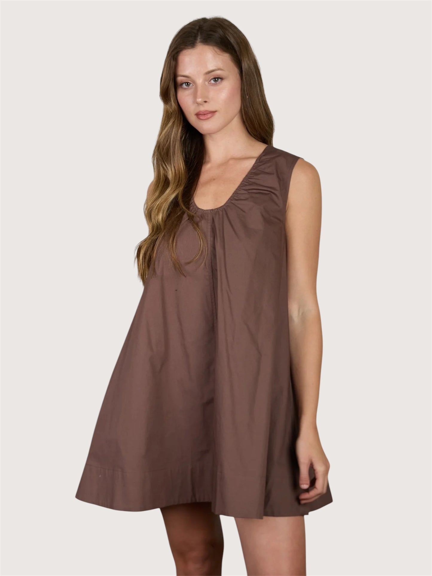 Scoop Neck Mini Dress | Brown