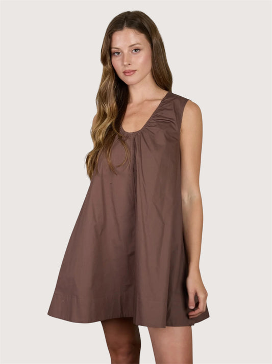 Scoop Neck Mini Dress | Brown