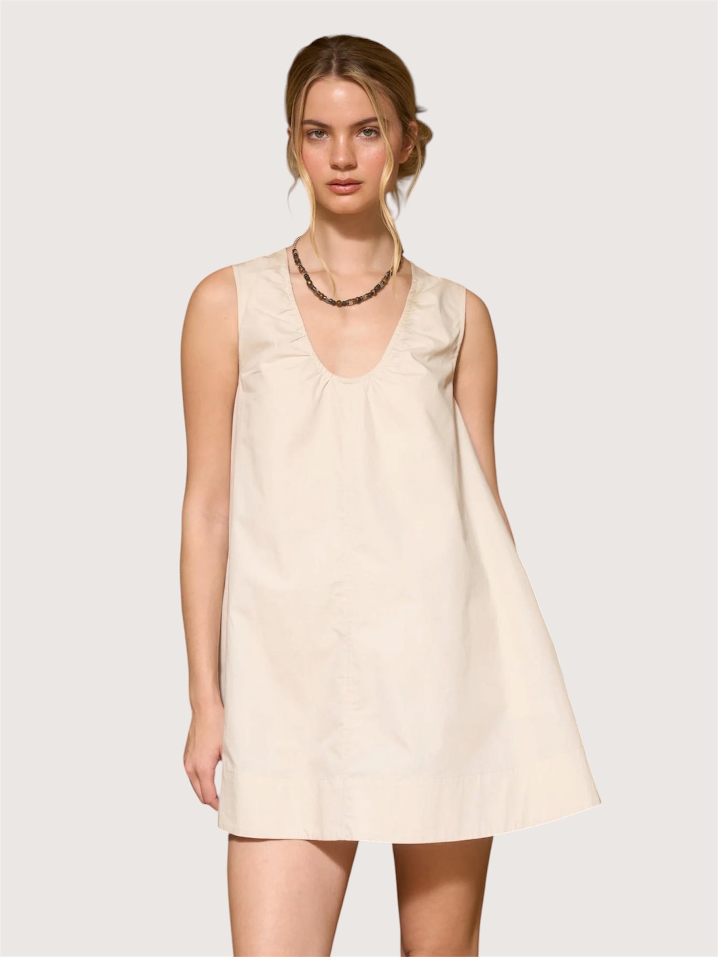 Scoop Neck Mini Dress | Khaki