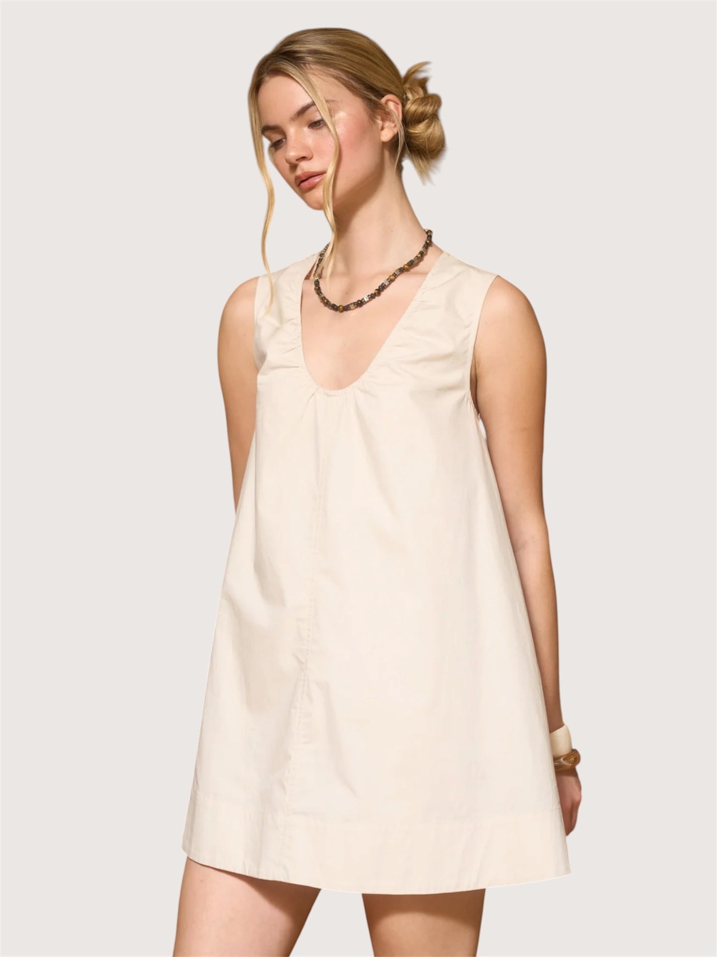 Scoop Neck Mini Dress | Khaki