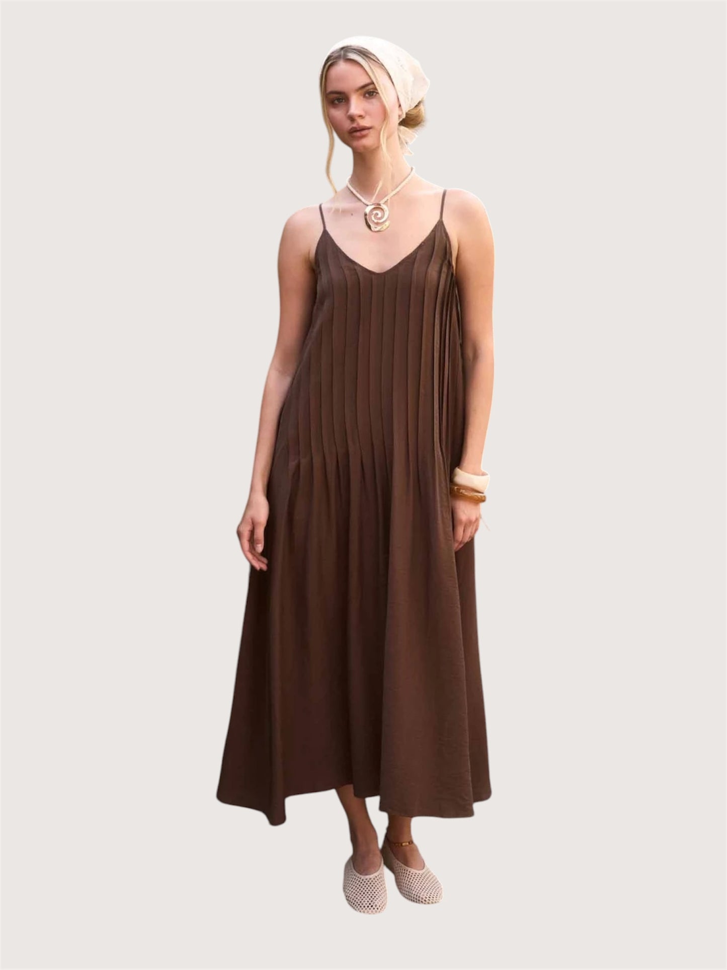 Pleated Pintuck Maxi Dress