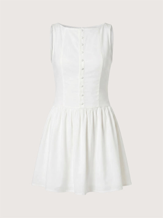 Boatneck Button Front Dress