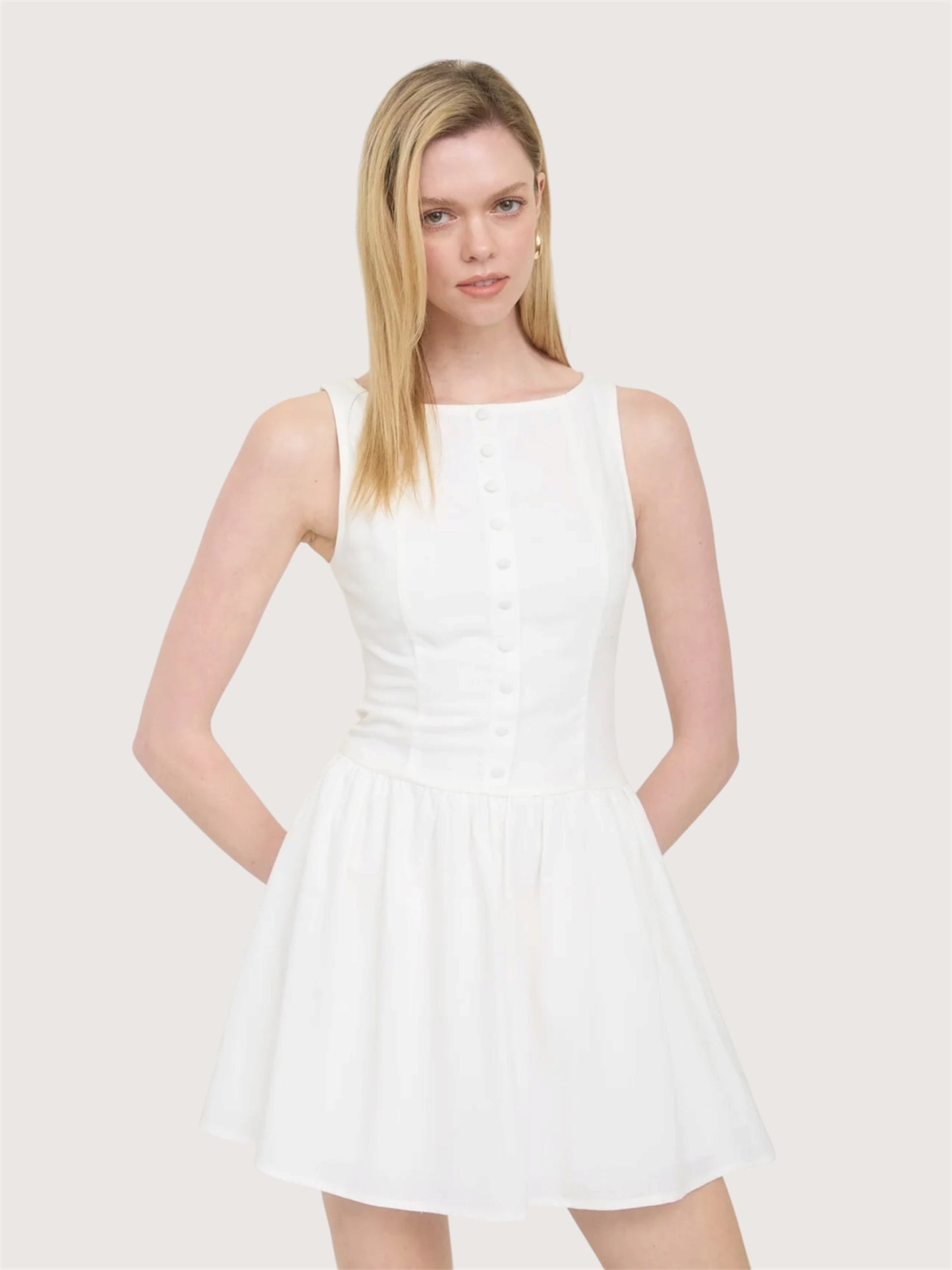 Boatneck Button Front Dress