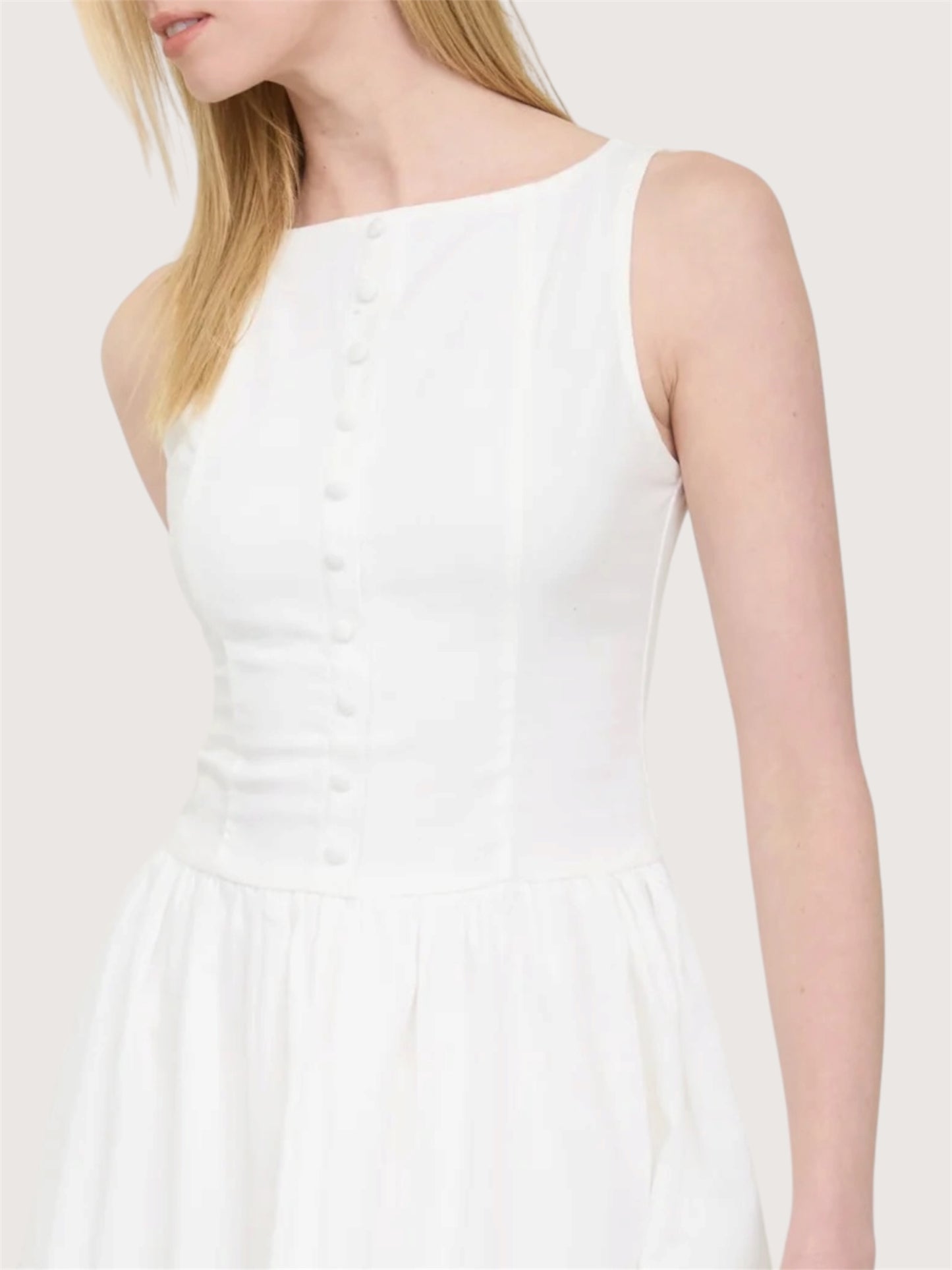 Boatneck Button Front Dress