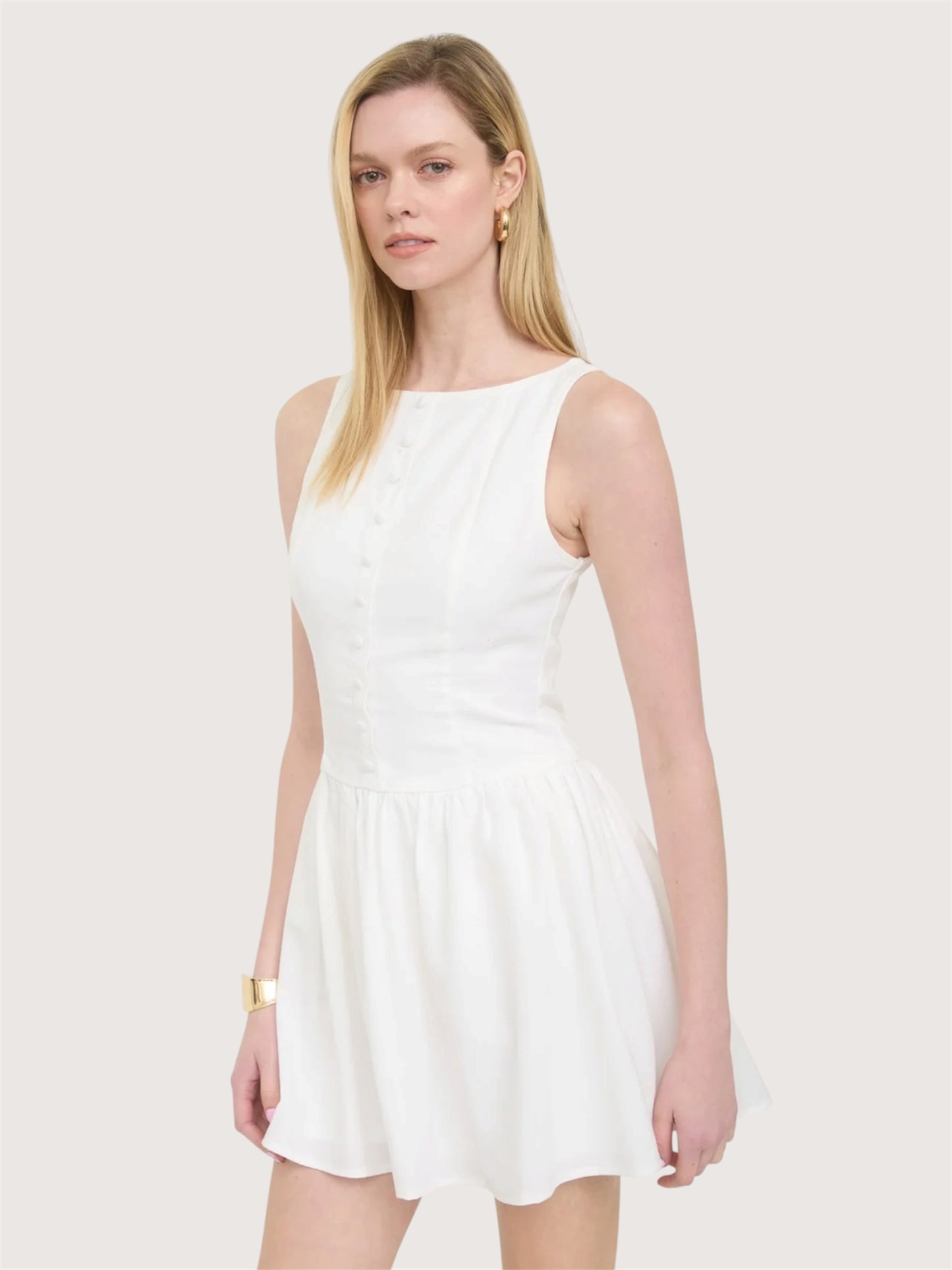 Boatneck Button Front Dress