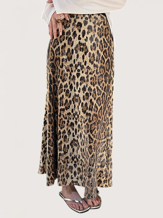 Sequin Leopard Midi Skirt