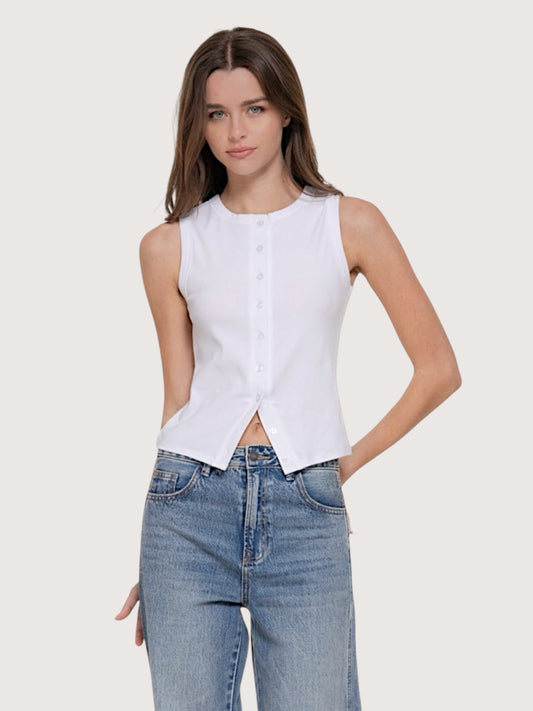 Lily Button Front Top | White