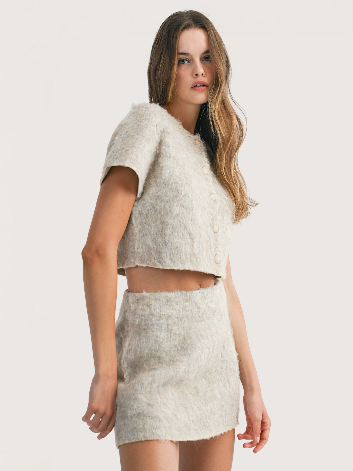 Fuzzy Knit Cardigan | Taupe