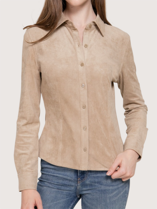 Tapered Waist Suede Top | Taupe