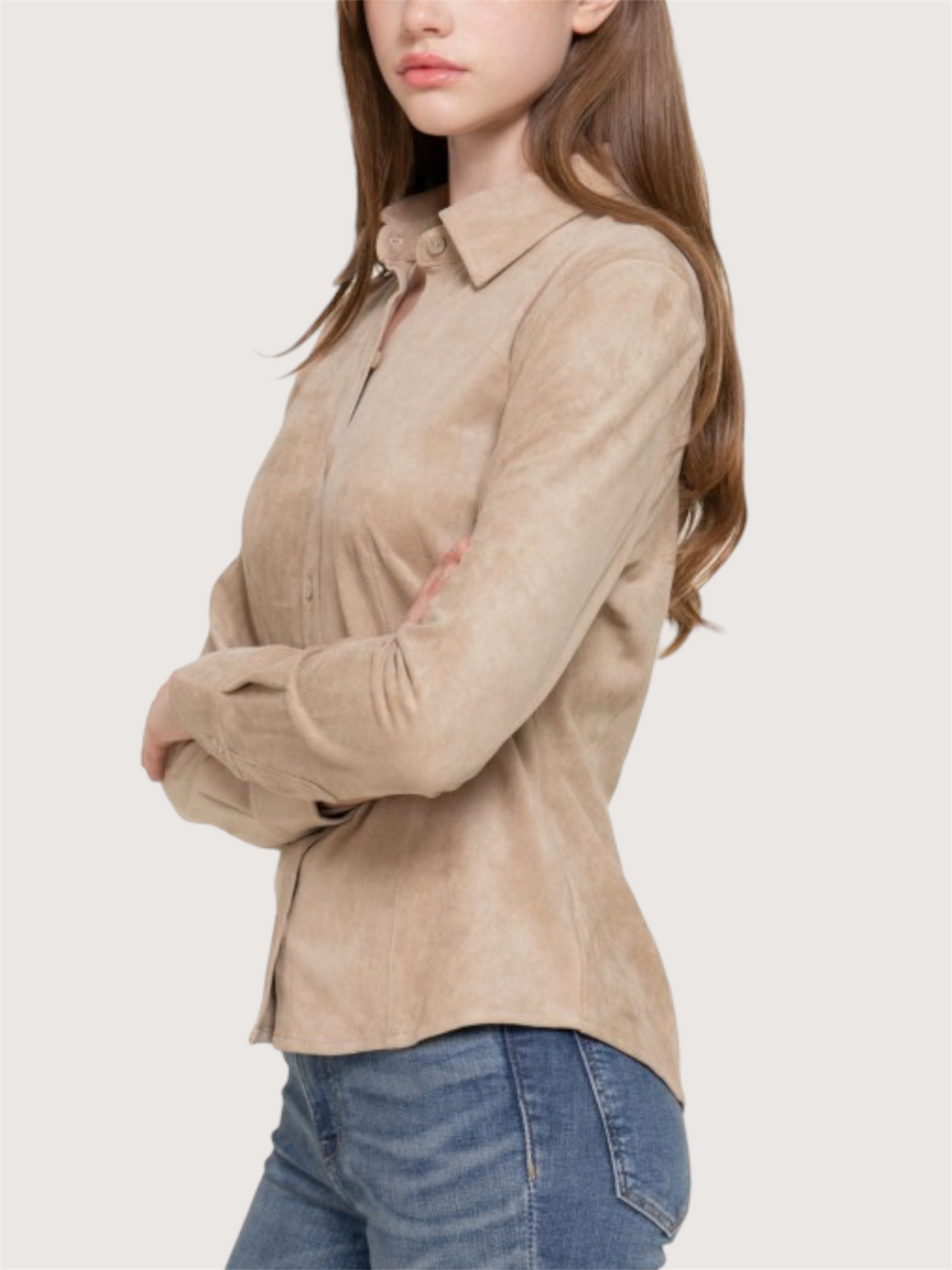 Tapered Waist Suede Top | Taupe