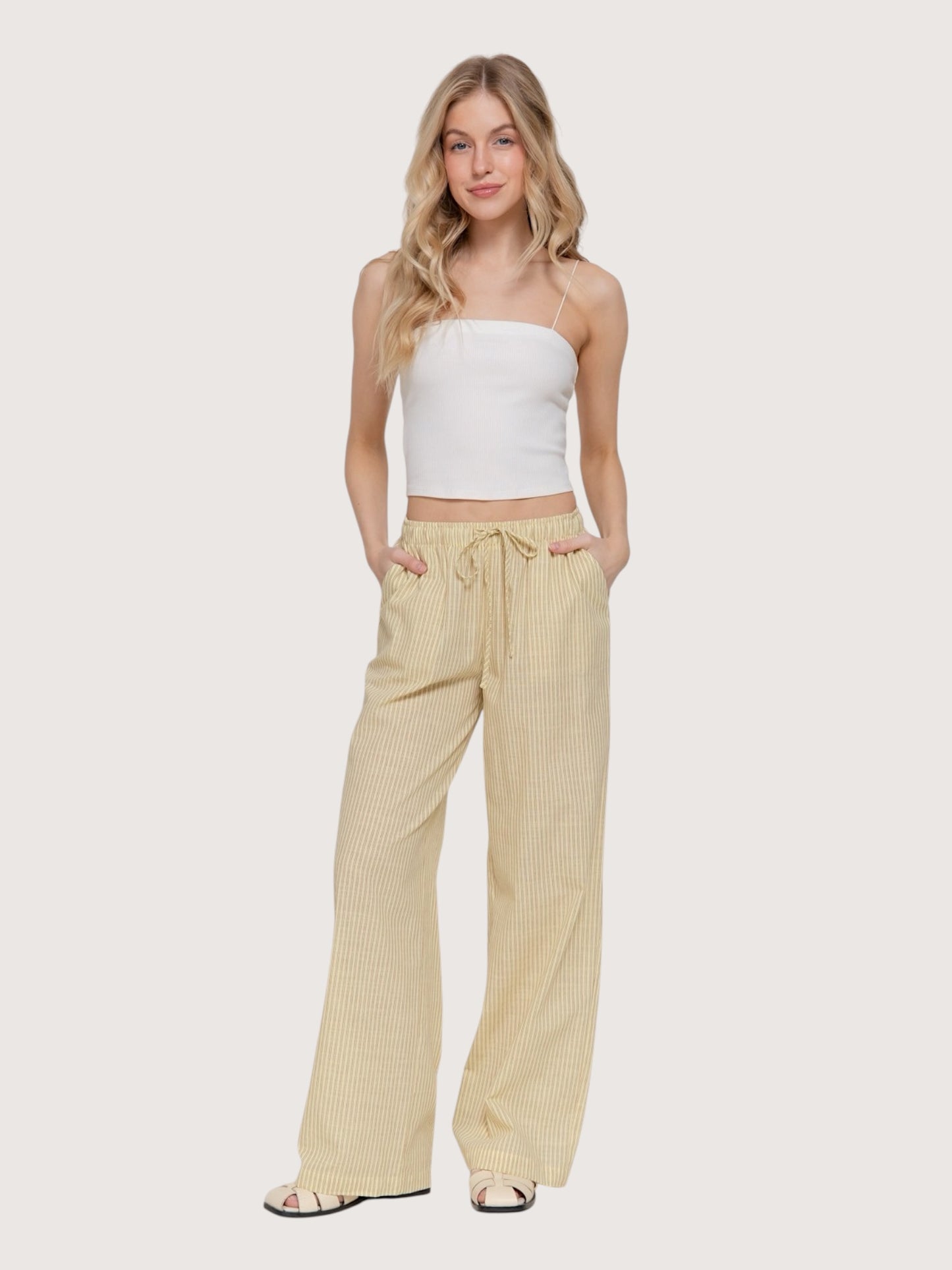 Wide Leg Striped Pants | Yellow