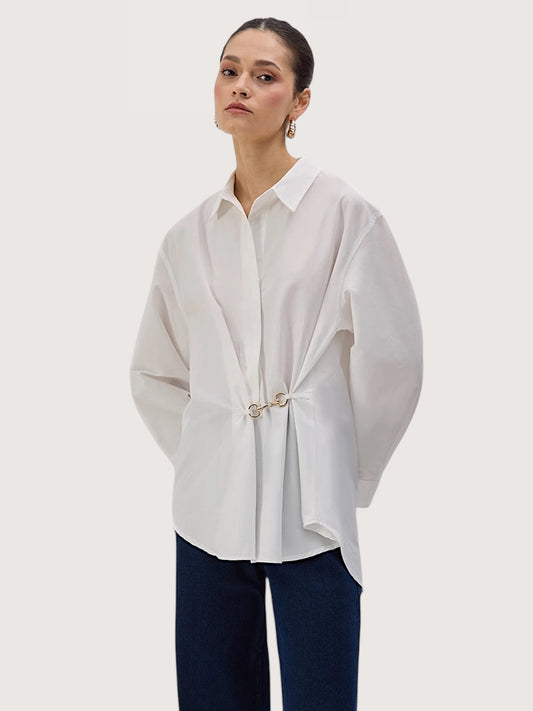 Horse Bit Poplin Blouse | White