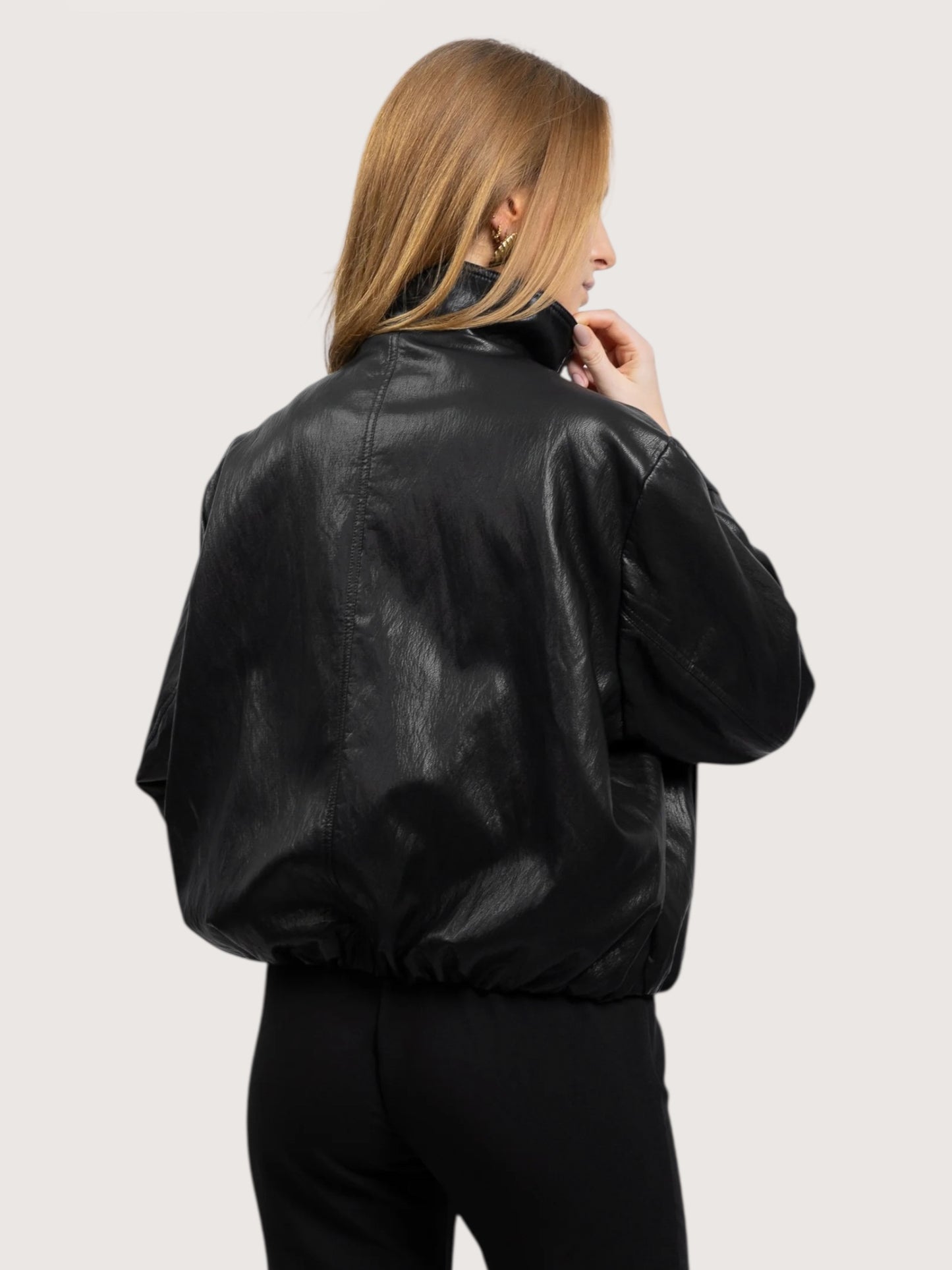 High Neck Leather Jacket | Black