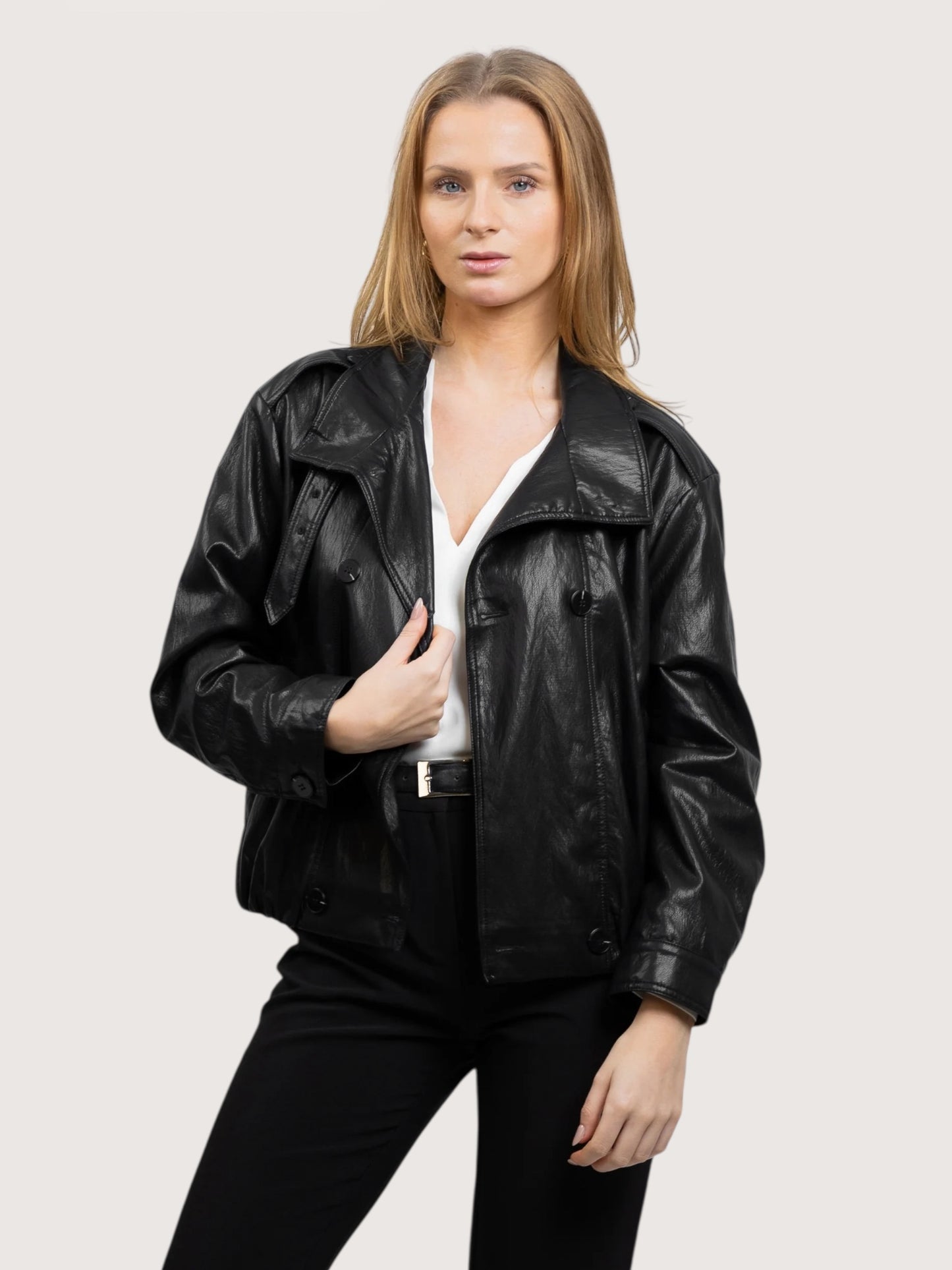 High Neck Leather Jacket | Black