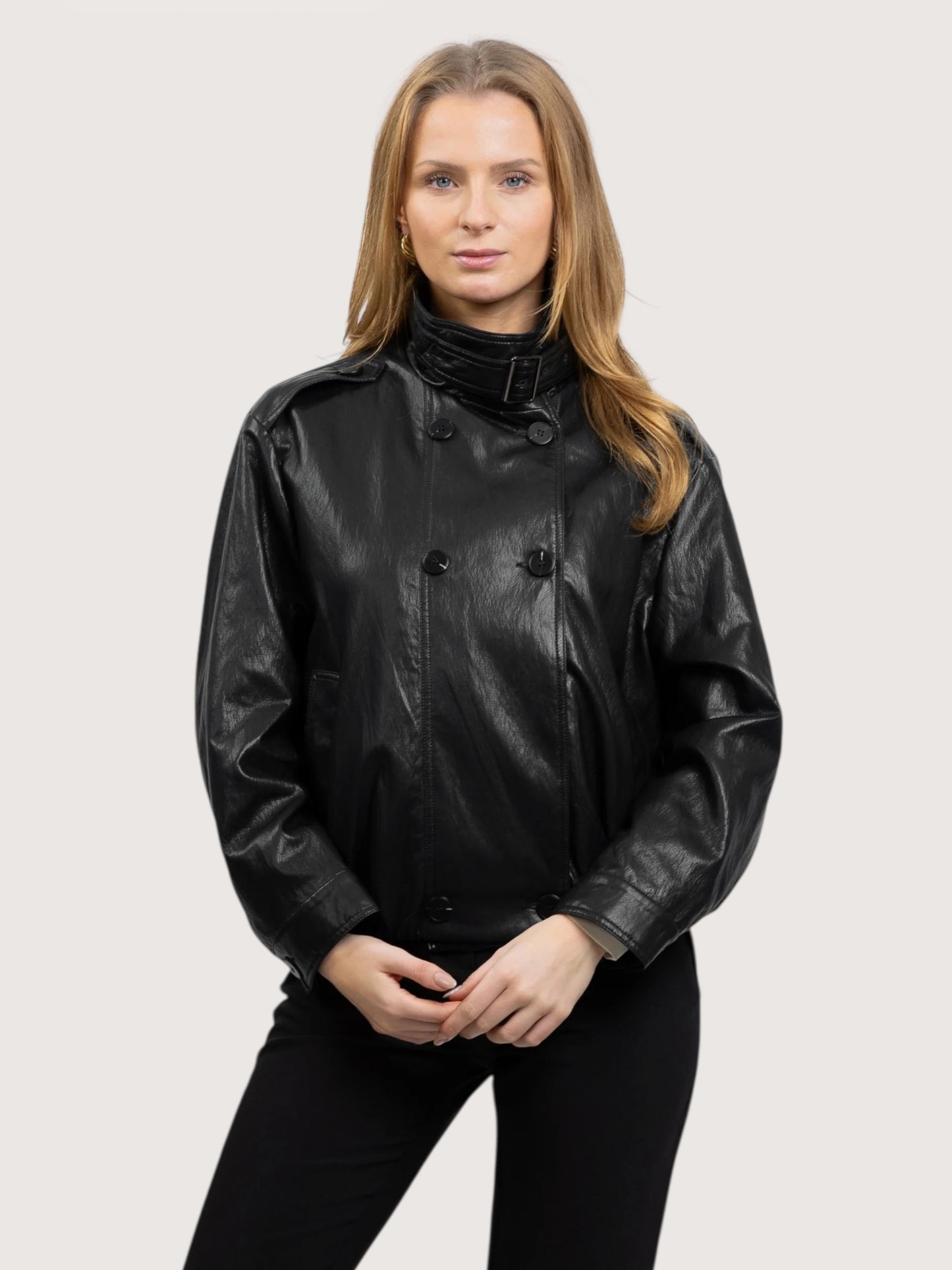 High Neck Leather Jacket | Black