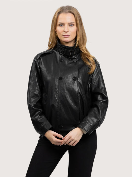 High Neck Leather Jacket | Black