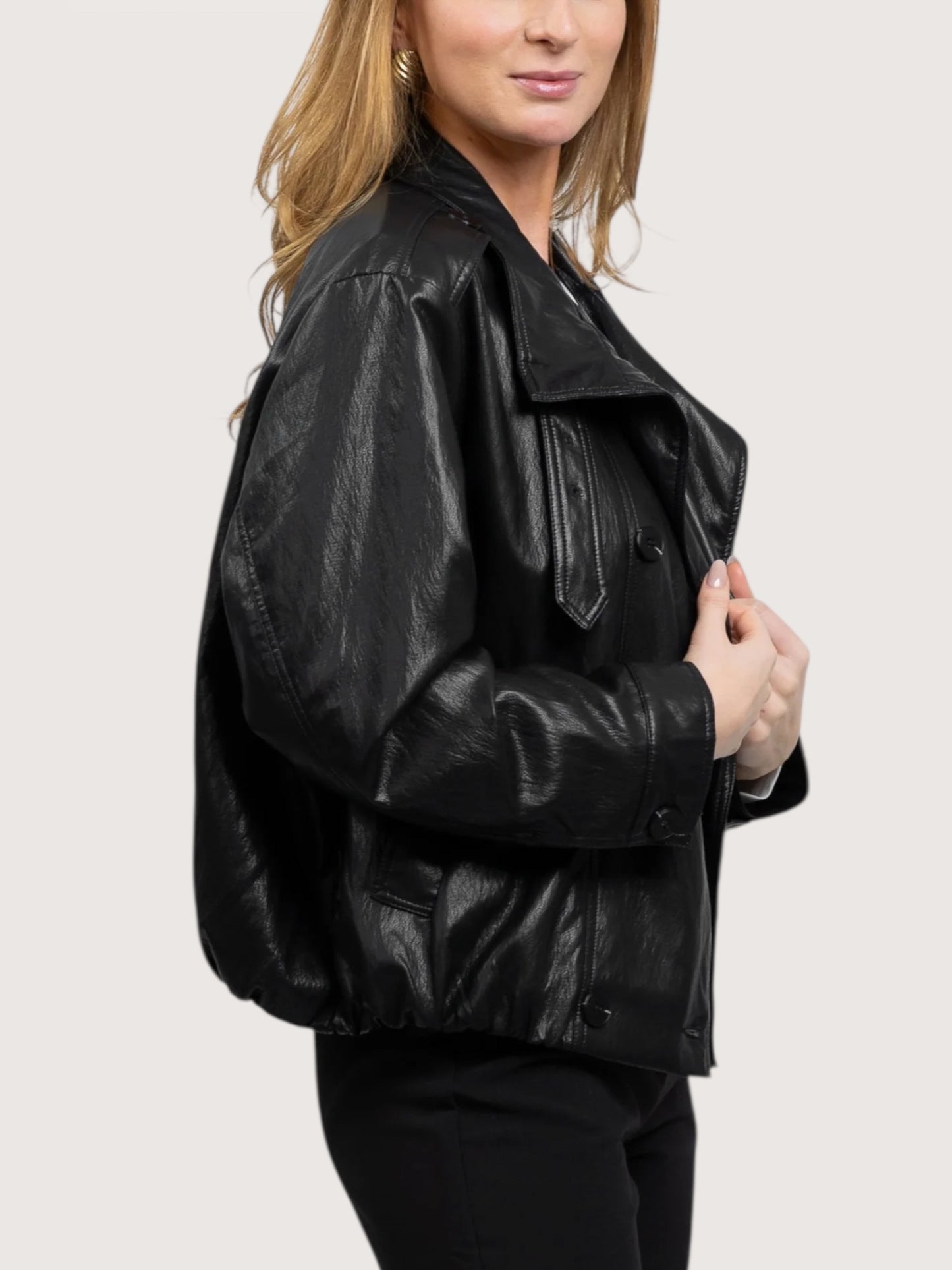 High Neck Leather Jacket | Black