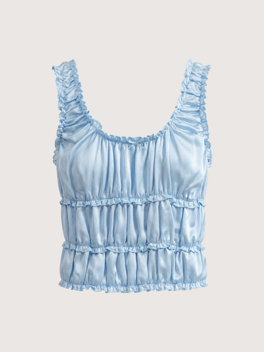 Satin Ruched Tank | Icy Blue